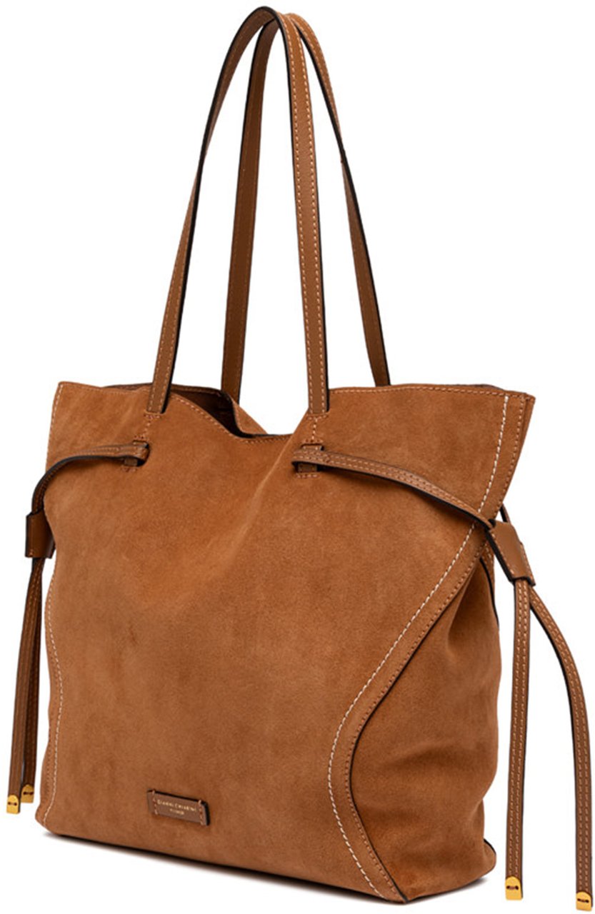 Gianni Chiarini Violette Rich Brown Suede Stitched Tote Bruin