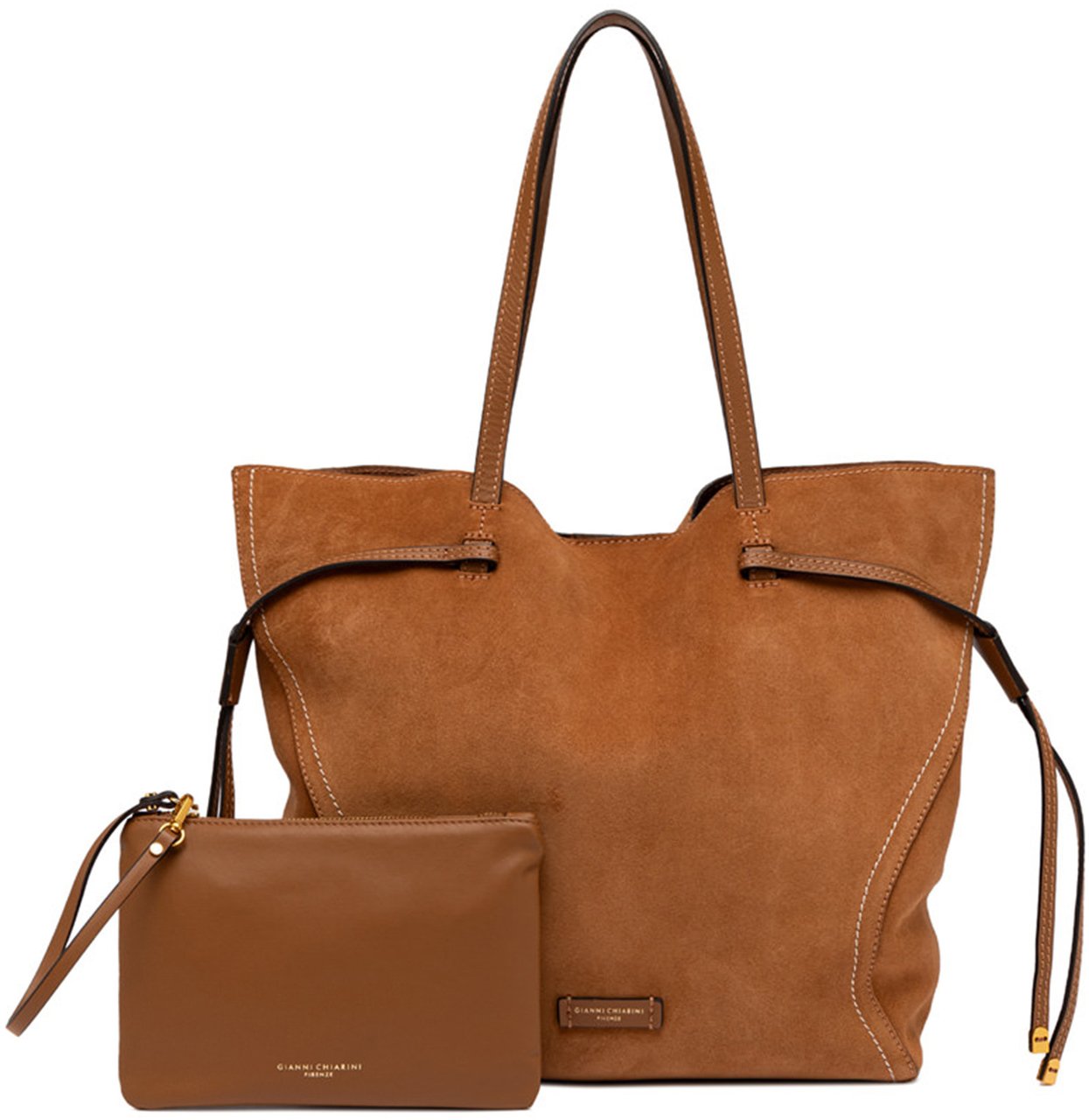 Gianni Chiarini Violette Rich Brown Suede Stitched Tote Bruin