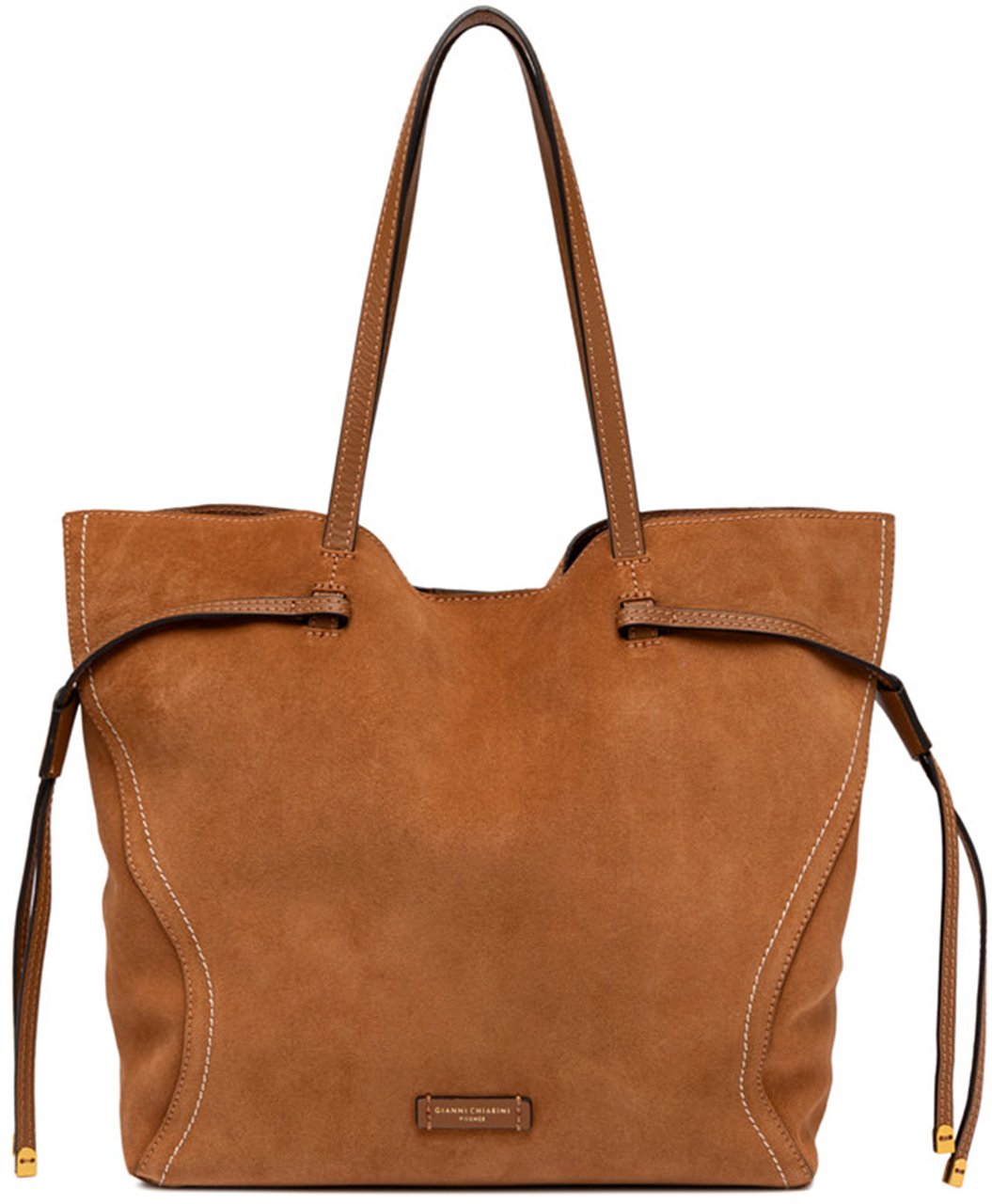 Gianni Chiarini Violette Rich Brown Suede Stitched Tote Bruin