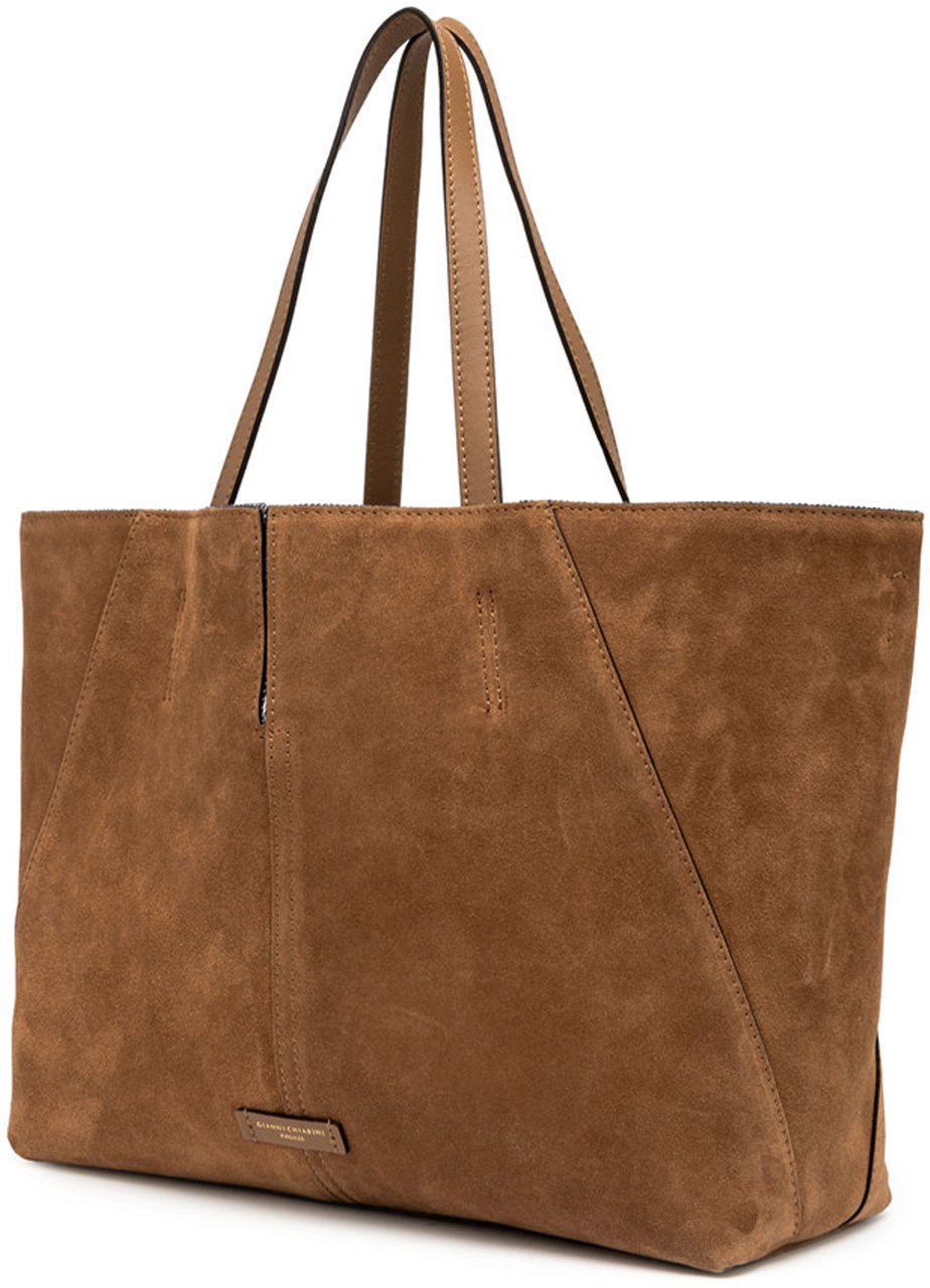 Gianni Chiarini Maya Warm Brown Suede Structured Tote Bruin