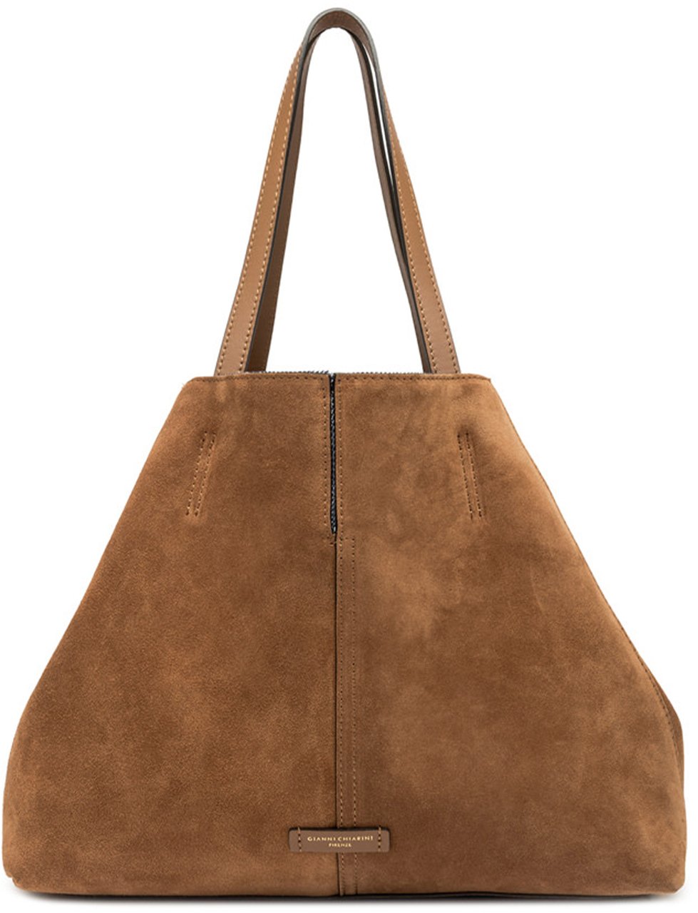 Gianni Chiarini Maya Warm Brown Suede Structured Tote Bruin