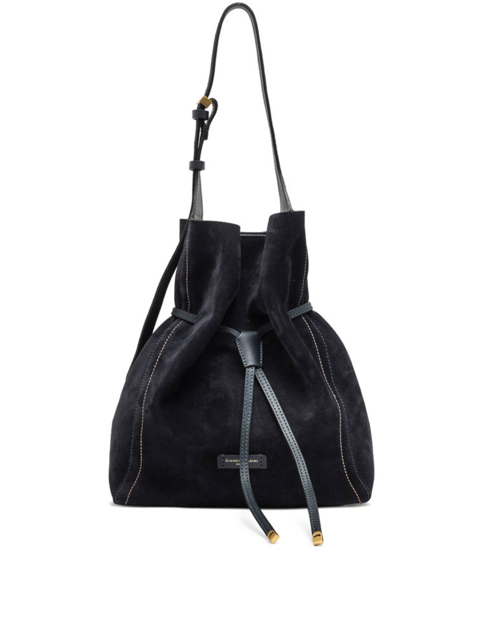 Gianni Chiarini Slouchy Suede Bucket Bag with Drawstring Closure Zwart