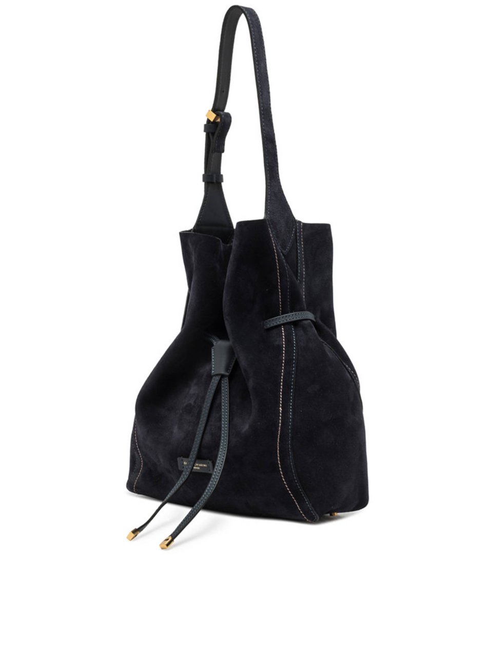 Gianni Chiarini Slouchy Suede Bucket Bag with Drawstring Closure Zwart