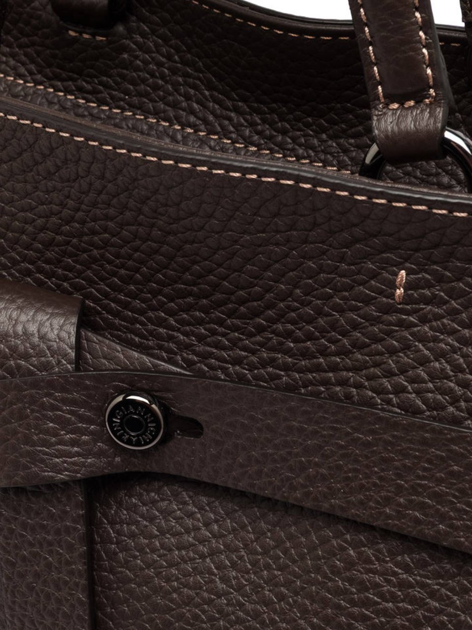 Gianni Chiarini Structured Textured Leather Handbag with Wrap-Around Belt Detail Bruin