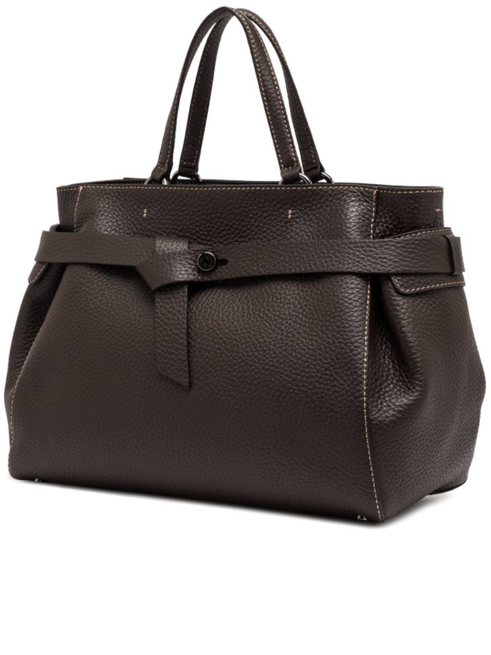 Gianni Chiarini Structured Textured Leather Handbag with Wrap-Around Belt Detail Bruin