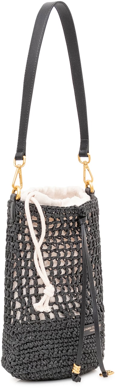 Gianni Chiarini Borsa Secchiello Nefeli con Trama Intrecciata e Coulisse Donkergrijs
