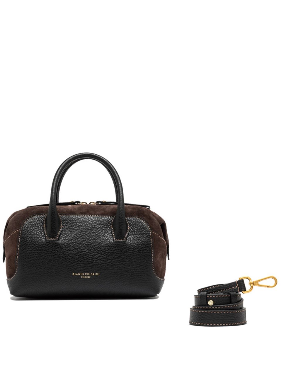 Gianni Chiarini Black Gemma Leather Suede Handbag Zwart