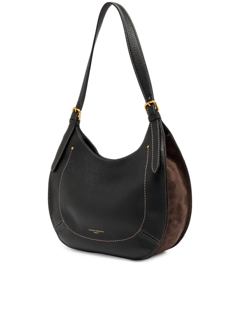 Gianni Chiarini Crescent-Shaped Textured Leather Handbag with Gold-Tone Accents Zwart