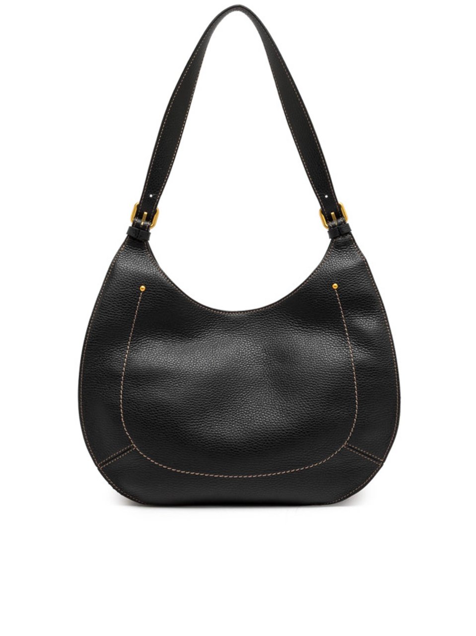 Gianni Chiarini Crescent-Shaped Textured Leather Handbag with Gold-Tone Accents Zwart