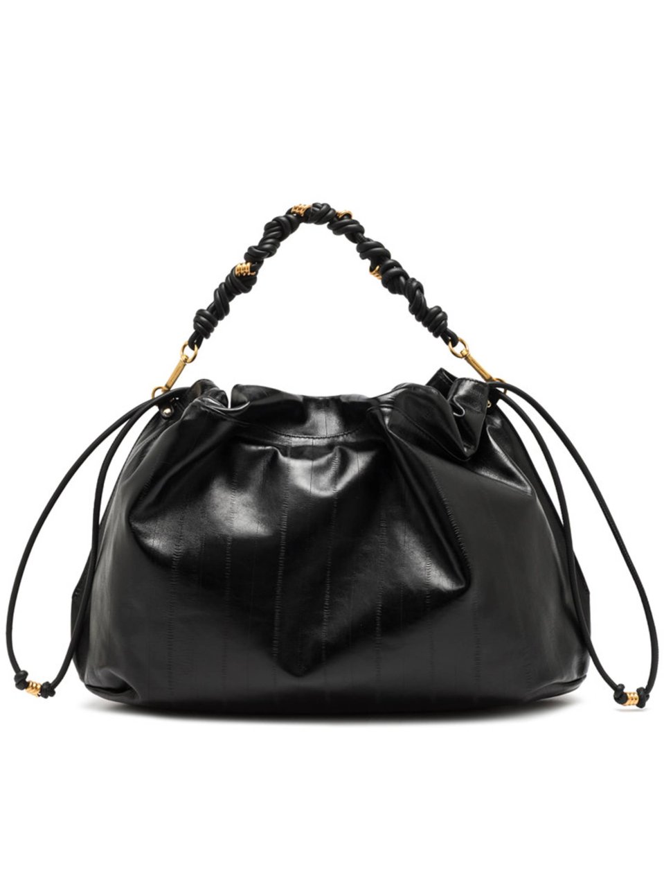 Gianni Chiarini Ruched Black Leather Handbag with Twisted Handle Zwart