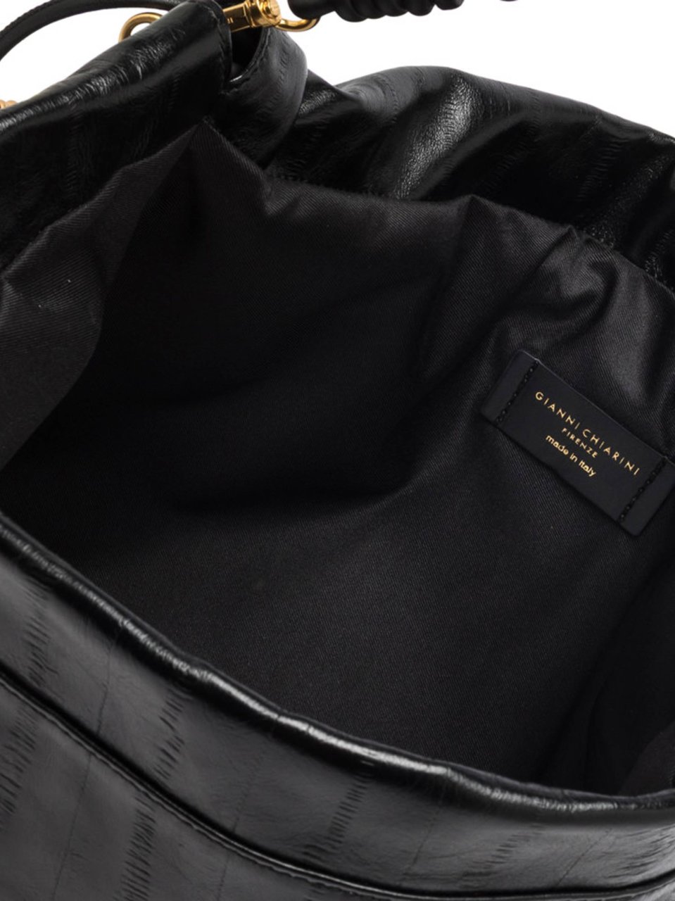 Gianni Chiarini Ruched Black Leather Handbag with Twisted Handle Zwart