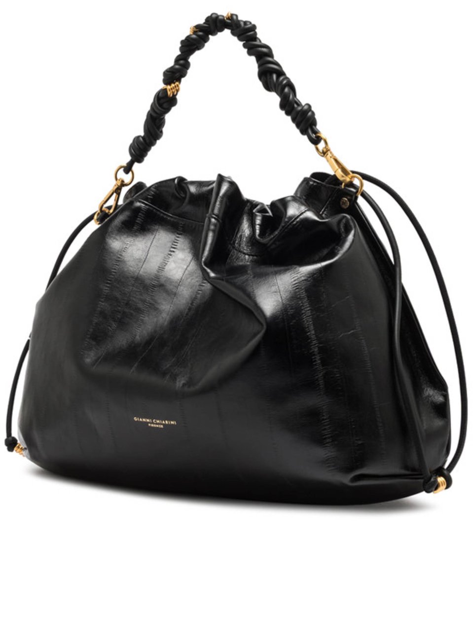 Gianni Chiarini Ruched Black Leather Handbag with Twisted Handle Zwart