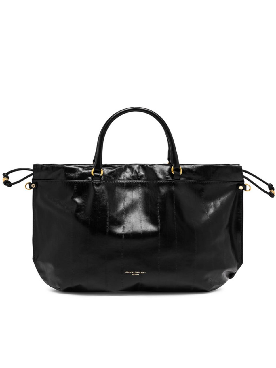Gianni Chiarini Glossy Black Handbag with Ruched Design Zwart