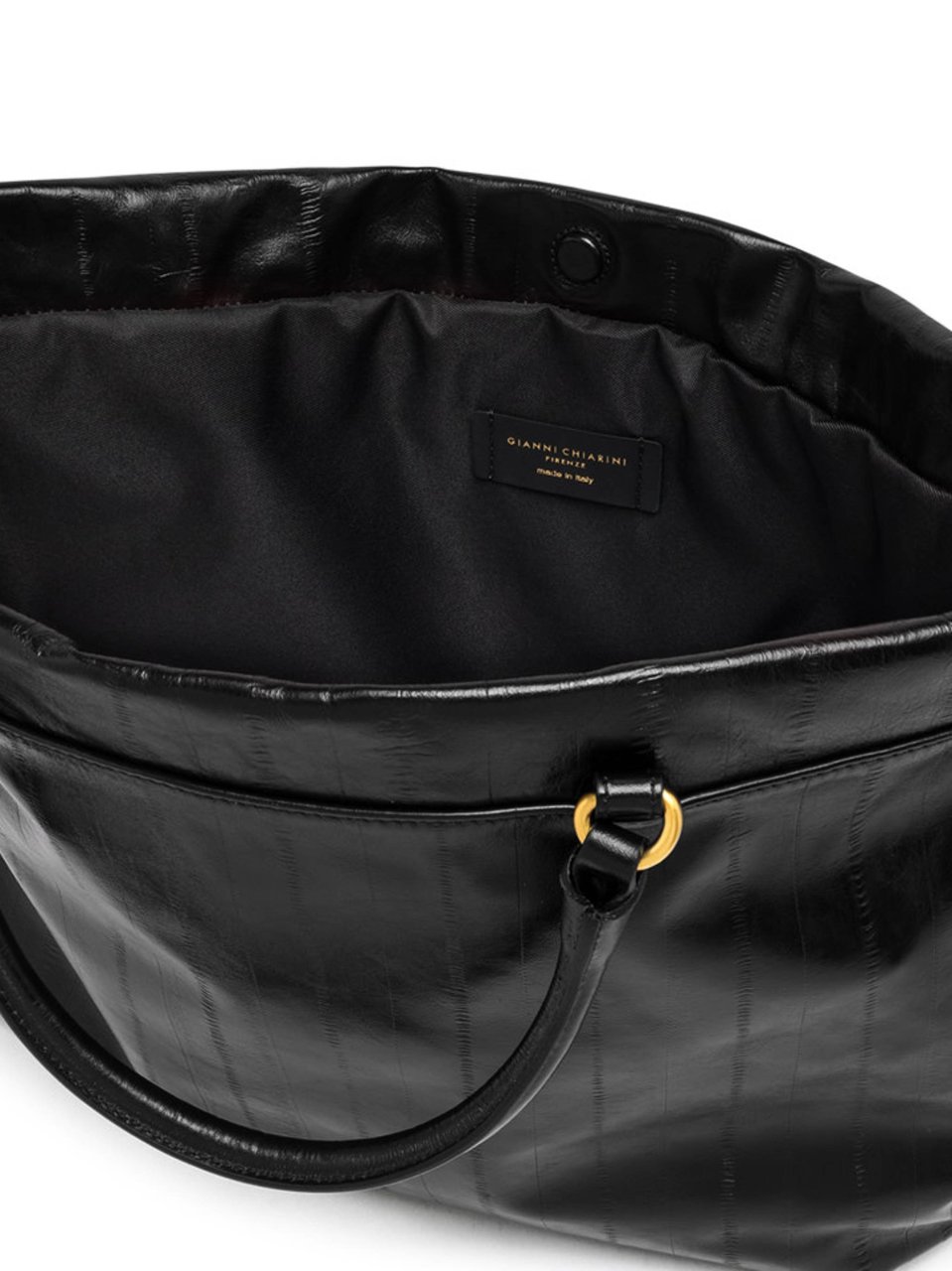 Gianni Chiarini Glossy Black Handbag with Ruched Design Zwart