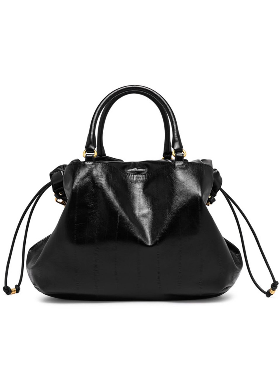 Gianni Chiarini Glossy Black Handbag with Ruched Design Zwart