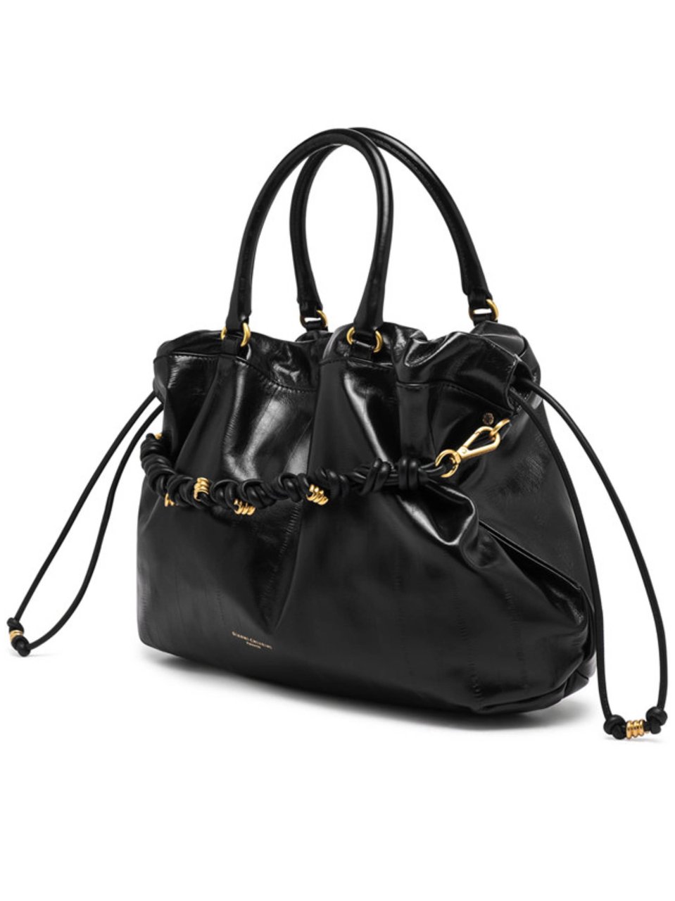 Gianni Chiarini Glossy Black Handbag with Ruched Design Zwart