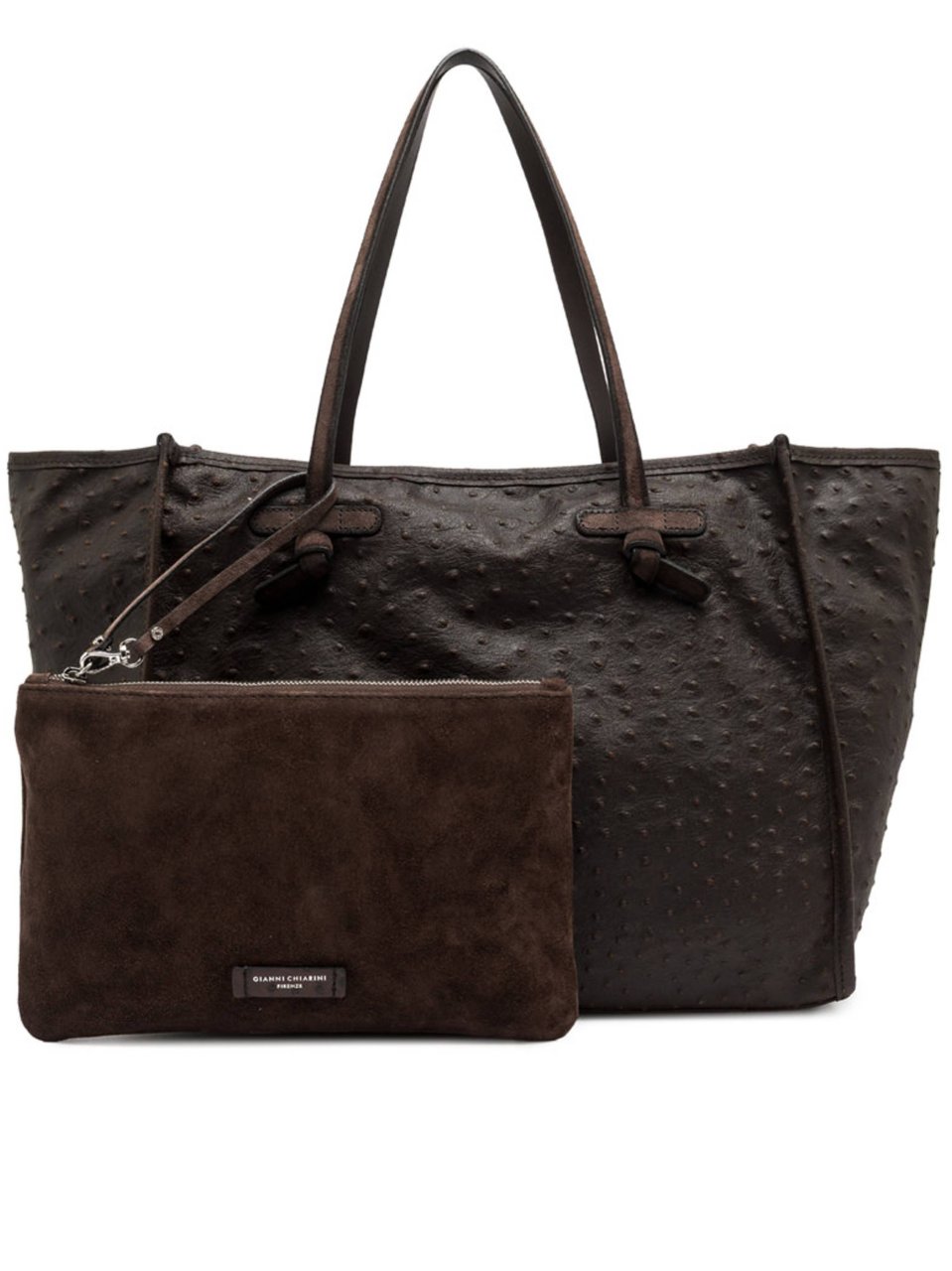 Gianni Chiarini Dark Brown Marcella Ostrich Textured Tote Bag Zwart