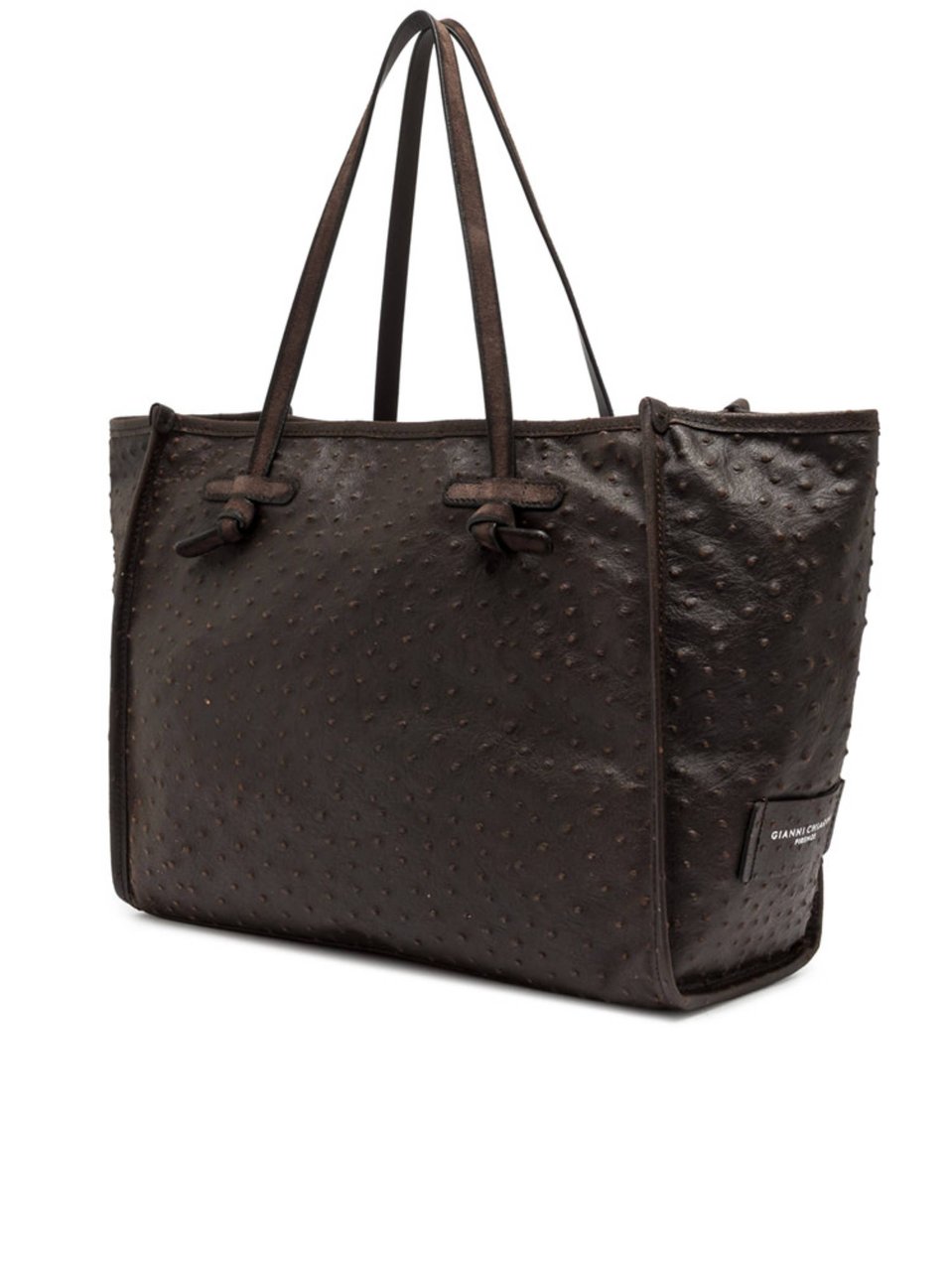 Gianni Chiarini Dark Brown Marcella Ostrich Textured Tote Bag Zwart