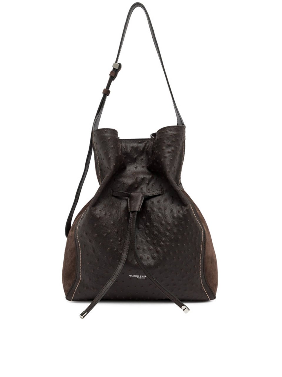 Gianni Chiarini Spacious Ostrich-Effect Leather Shoulder Bag Bruin