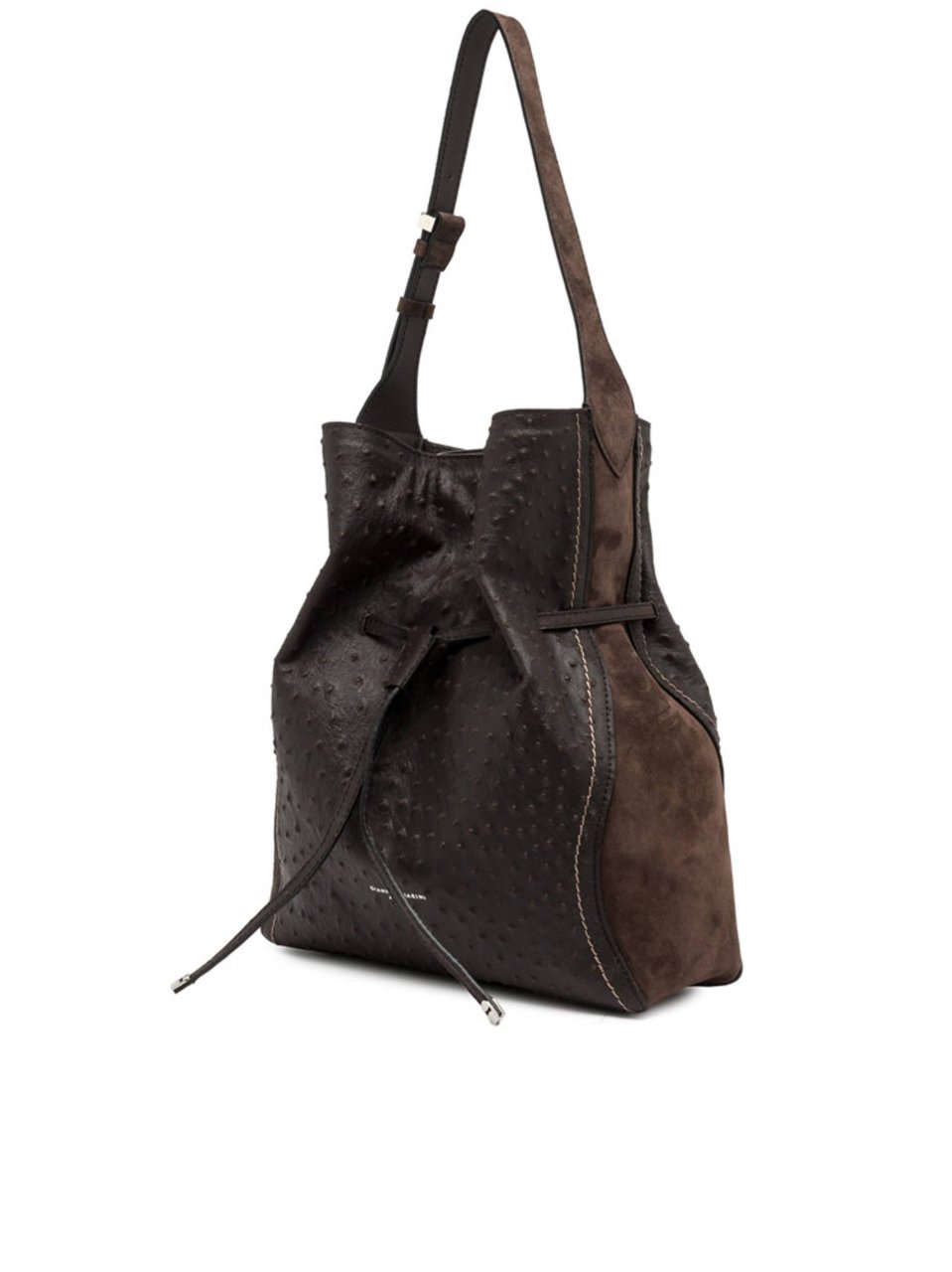 Gianni Chiarini Spacious Ostrich-Effect Leather Shoulder Bag Bruin