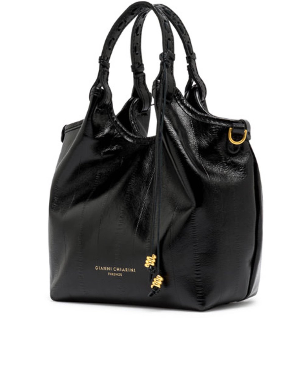 Gianni Chiarini Glossy Black Handbag with Textured Pattern Zwart