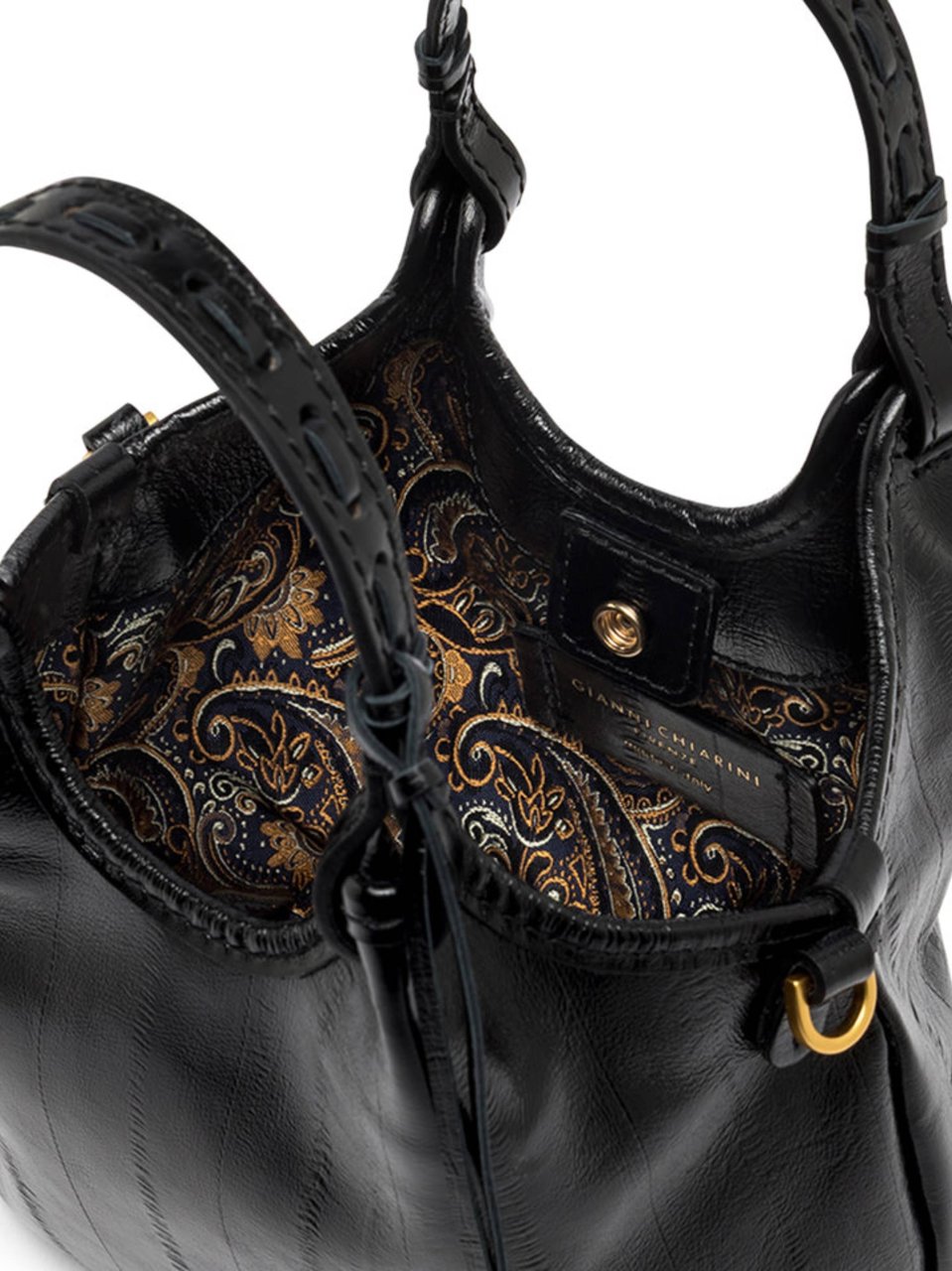 Gianni Chiarini Glossy Black Handbag with Textured Pattern Zwart