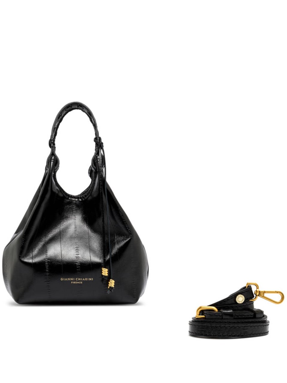 Gianni Chiarini Glossy Black Handbag with Textured Pattern Zwart