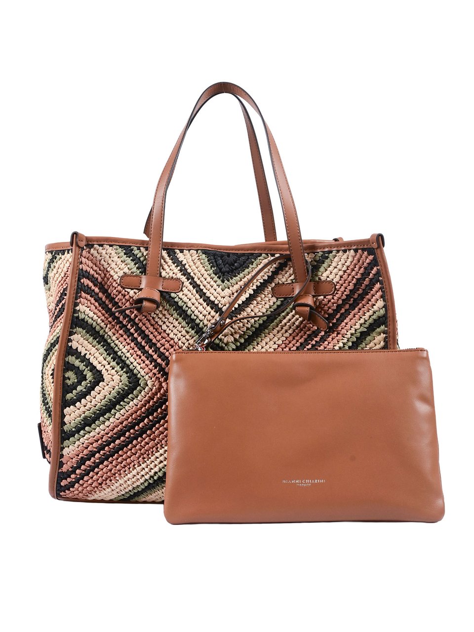 Gianni Chiarini Geometric Pattern Leather Tote Bag Bruin