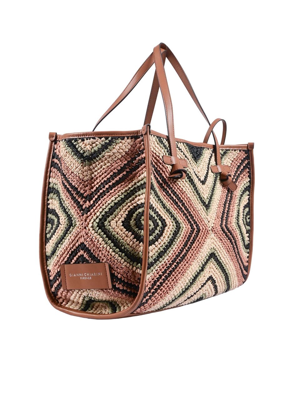 Gianni Chiarini Geometric Pattern Leather Tote Bag Bruin