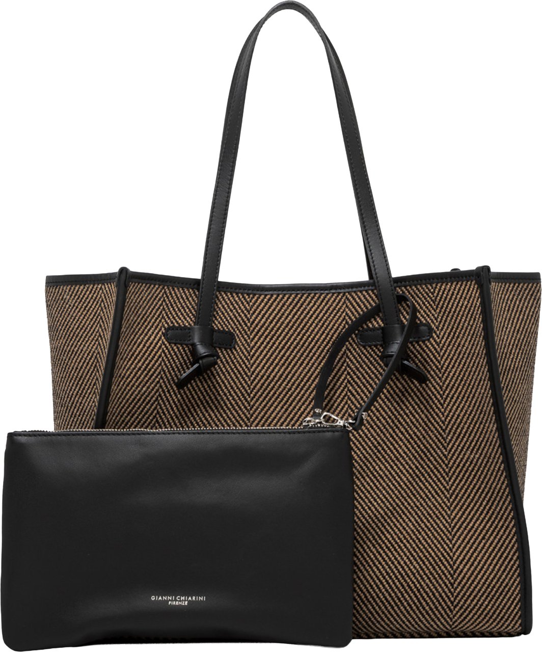 Gianni Chiarini Chevron Pattern Tote Bag with Leather Accents Bruin