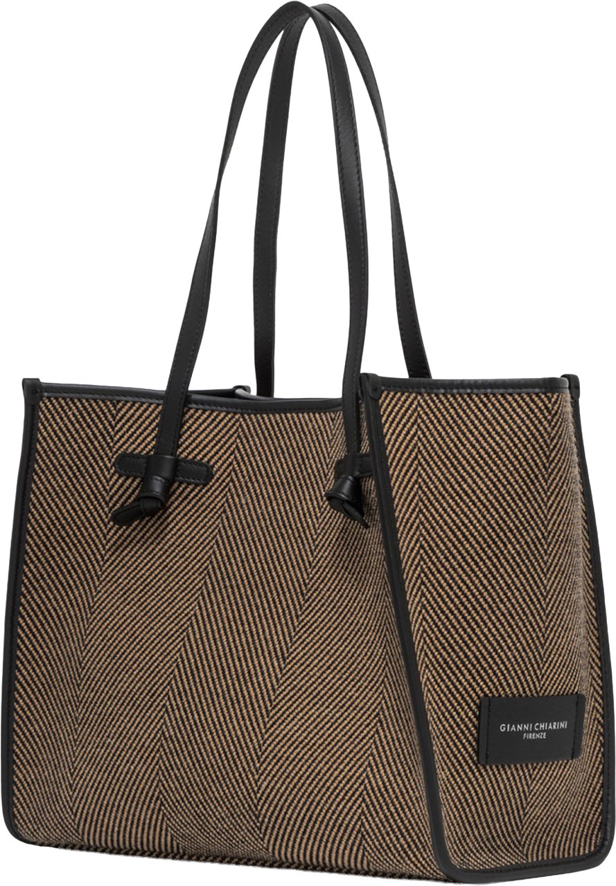Gianni Chiarini Chevron Pattern Tote Bag with Leather Accents Bruin