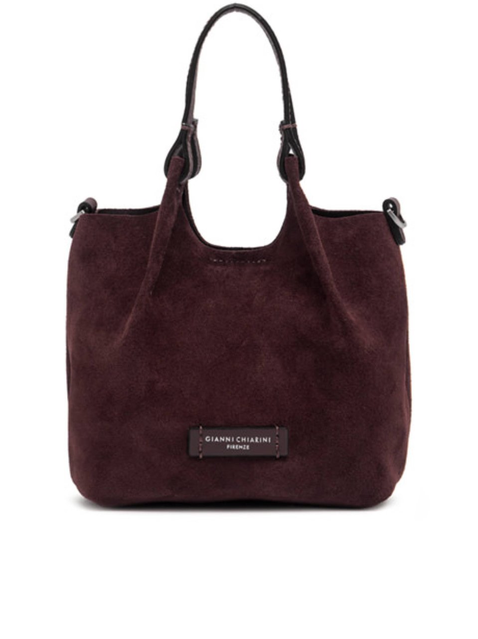 Gianni Chiarini Burgundy Suede Shoulder Bag with Versatile Handles Maroon