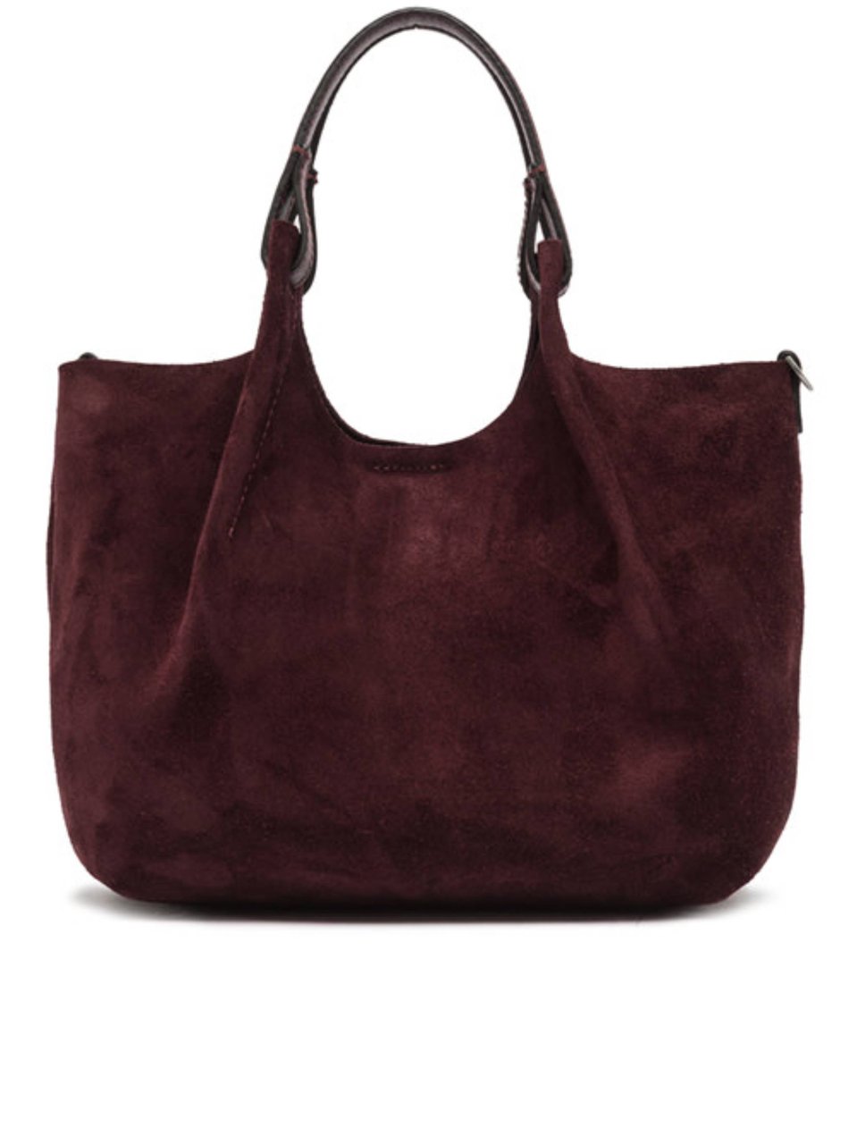 Gianni Chiarini Suede Handbag with Rounded Slouchy Silhouette in Rich Burgundy Maroon