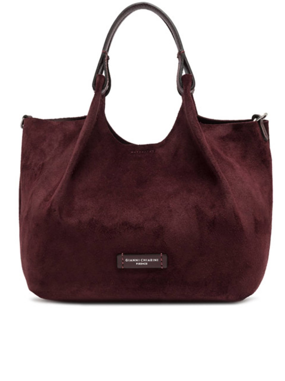 Gianni Chiarini Suede Handbag with Rounded Slouchy Silhouette in Rich Burgundy Maroon