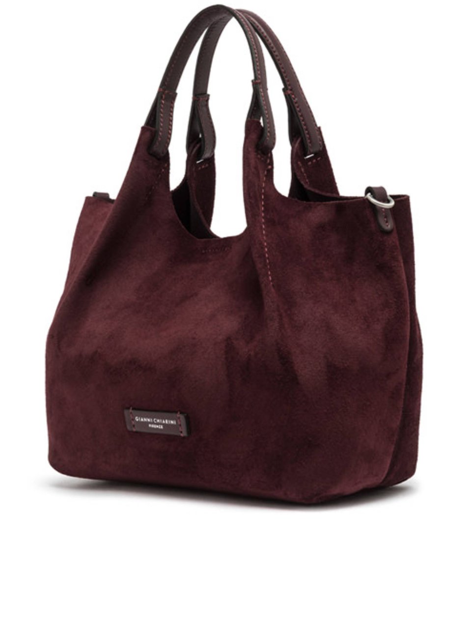 Gianni Chiarini Suede Handbag with Rounded Slouchy Silhouette in Rich Burgundy Maroon