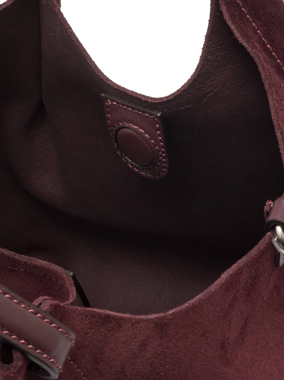 Gianni Chiarini Suede Handbag with Rounded Slouchy Silhouette in Rich Burgundy Maroon