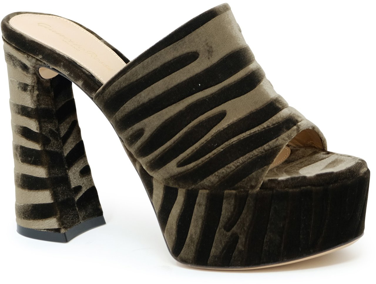 Gianvito Rossi GIANVITO ROSSI G16990.70RIC.VEZMINK MINK ZEBRA PRINT VELVET MULES Bruin