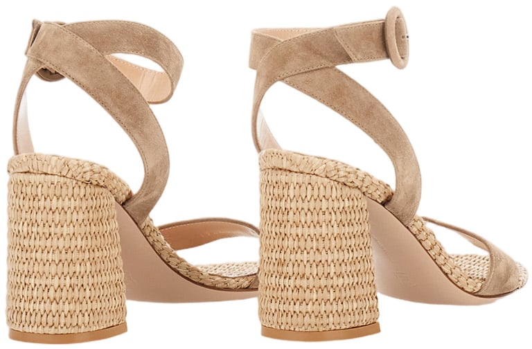 Gianvito Rossi Almond-Toe Suede Sandal with Artisanal Woven Texture Neutraal