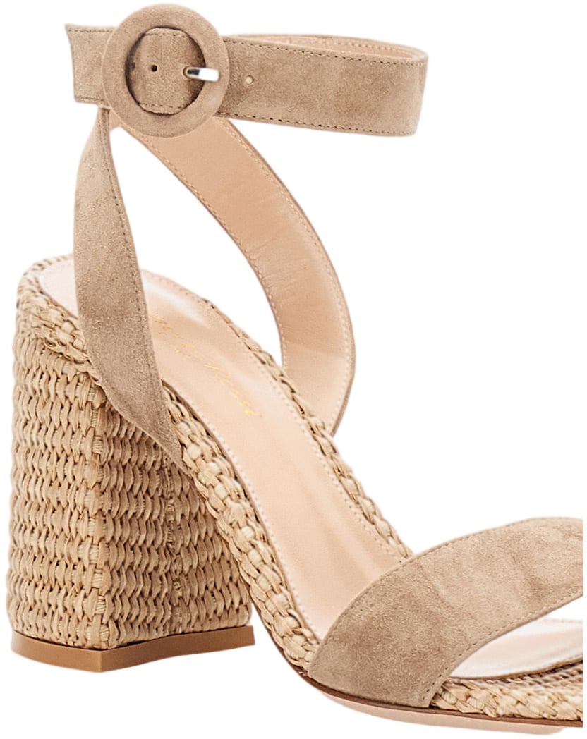 Gianvito Rossi Almond-Toe Suede Sandal with Artisanal Woven Texture Neutraal