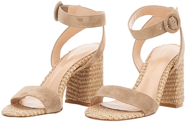 Gianvito Rossi Almond-Toe Suede Sandal with Artisanal Woven Texture Neutraal