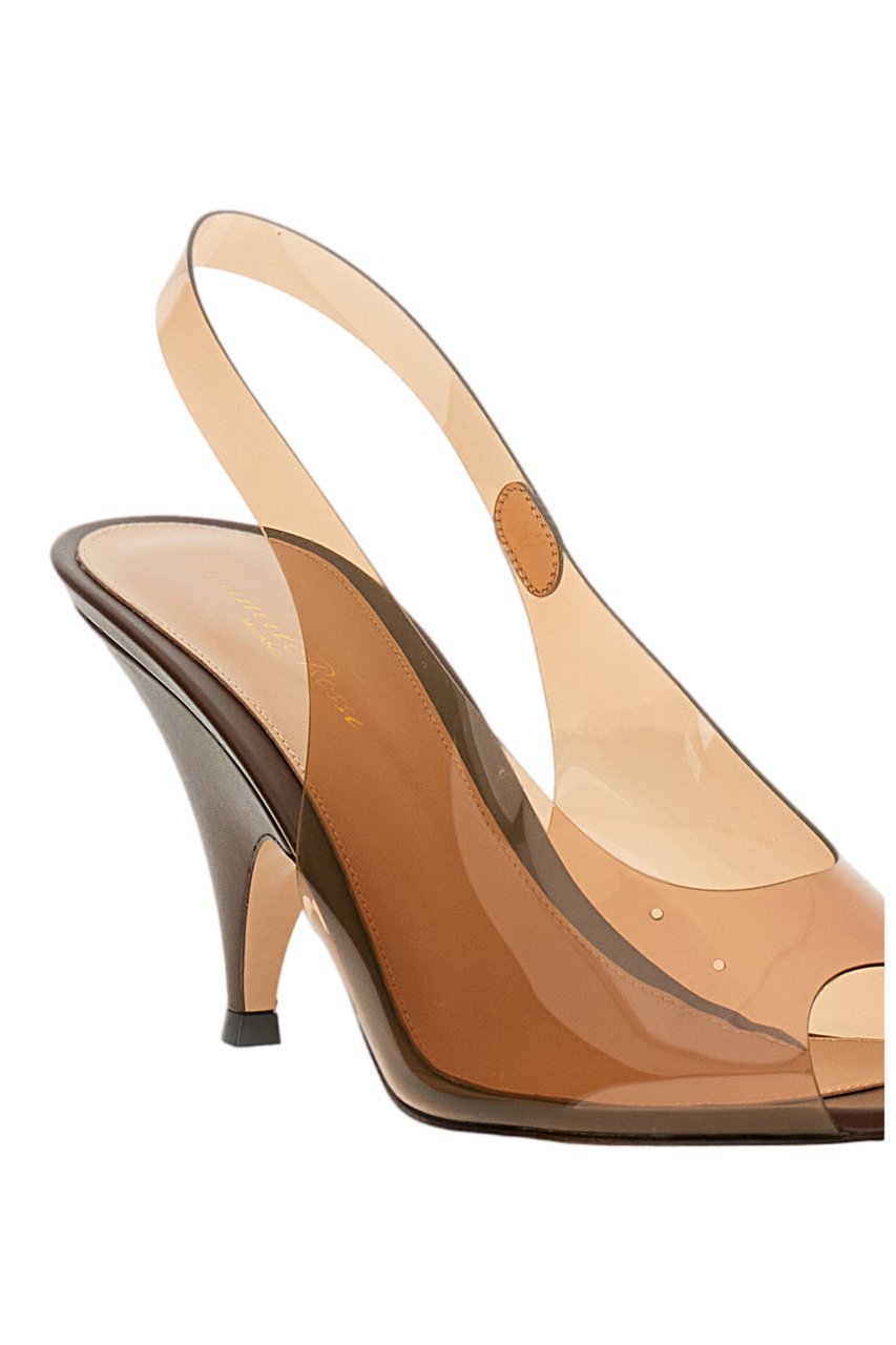 Gianvito Rossi Transparent Slingback Open-Toe Shoes with Curved 90mm Heel Bruin