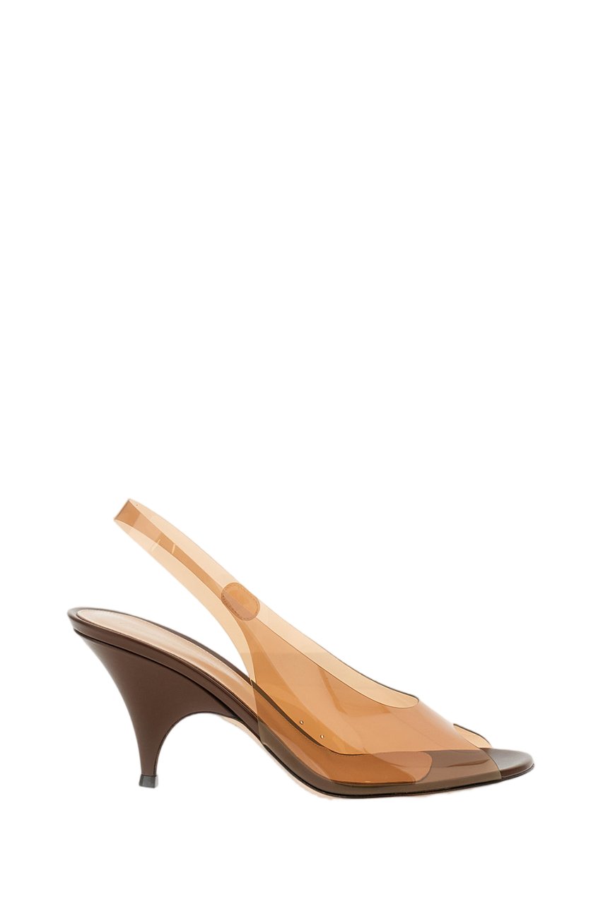 Gianvito Rossi Transparent Slingback Open-Toe Shoes with Curved 90mm Heel Bruin