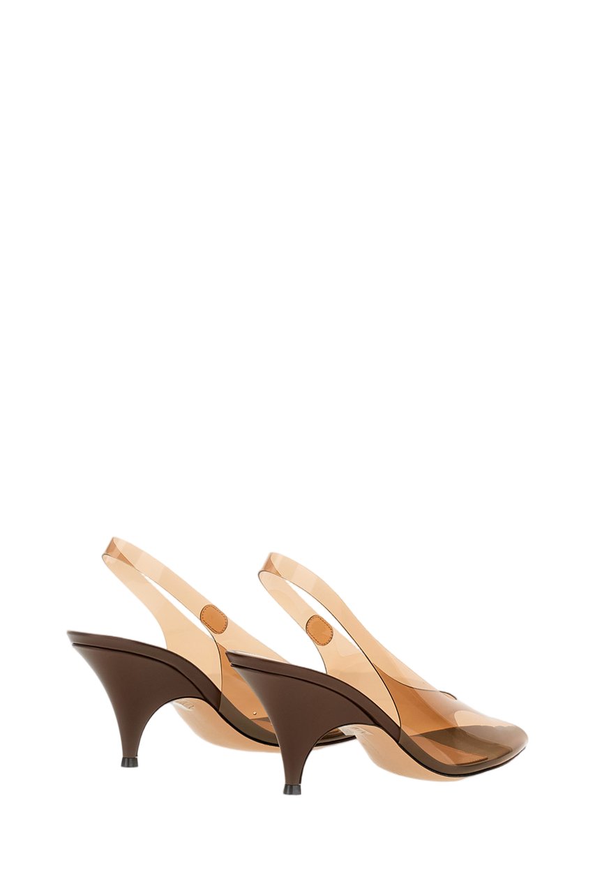 Gianvito Rossi Transparent Slingback Open-Toe Shoes with Curved 90mm Heel Bruin