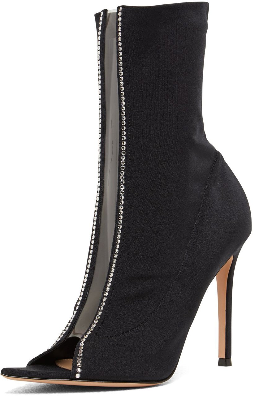 Gianvito Rossi Open toe heels in satin with crystals Zwart