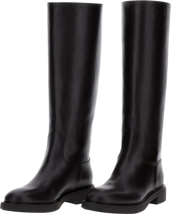 Gianvito Rossi Leather High Boots With Gold Application Detail Zwart
