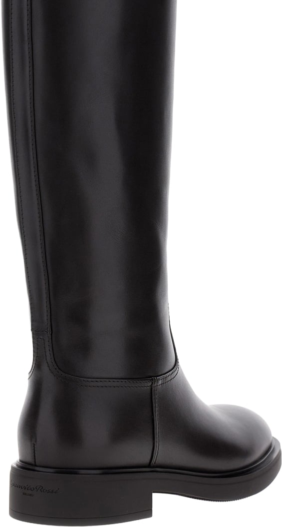 Gianvito Rossi Leather High Boots With Gold Application Detail Zwart