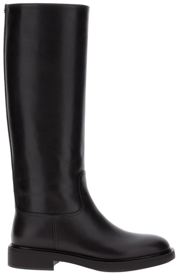 Gianvito Rossi Leather High Boots With Gold Application Detail Zwart