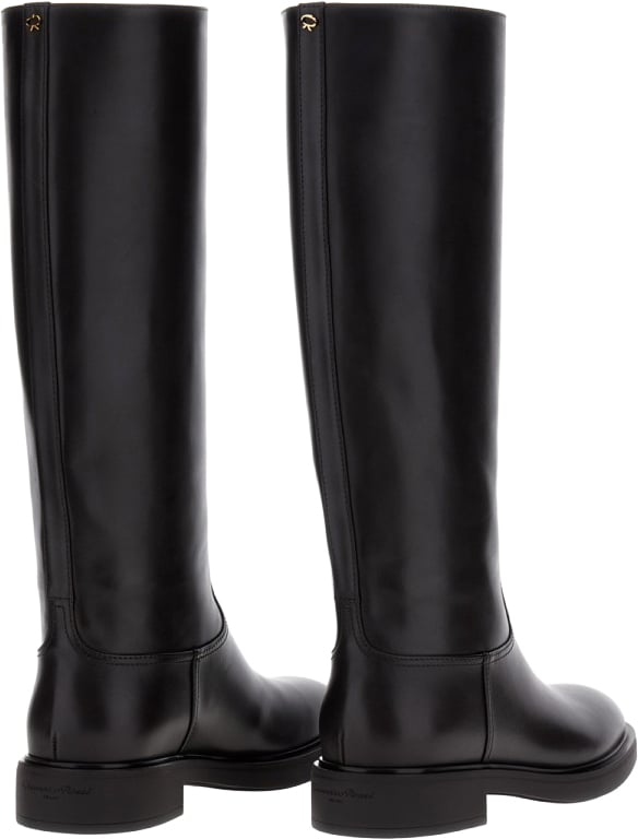 Gianvito Rossi Leather High Boots With Gold Application Detail Zwart