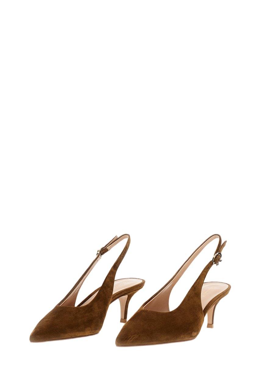 Gianvito Rossi Suede Slingback Pumps With Pointed Toe And Adjustable Ankle Strap Bruin