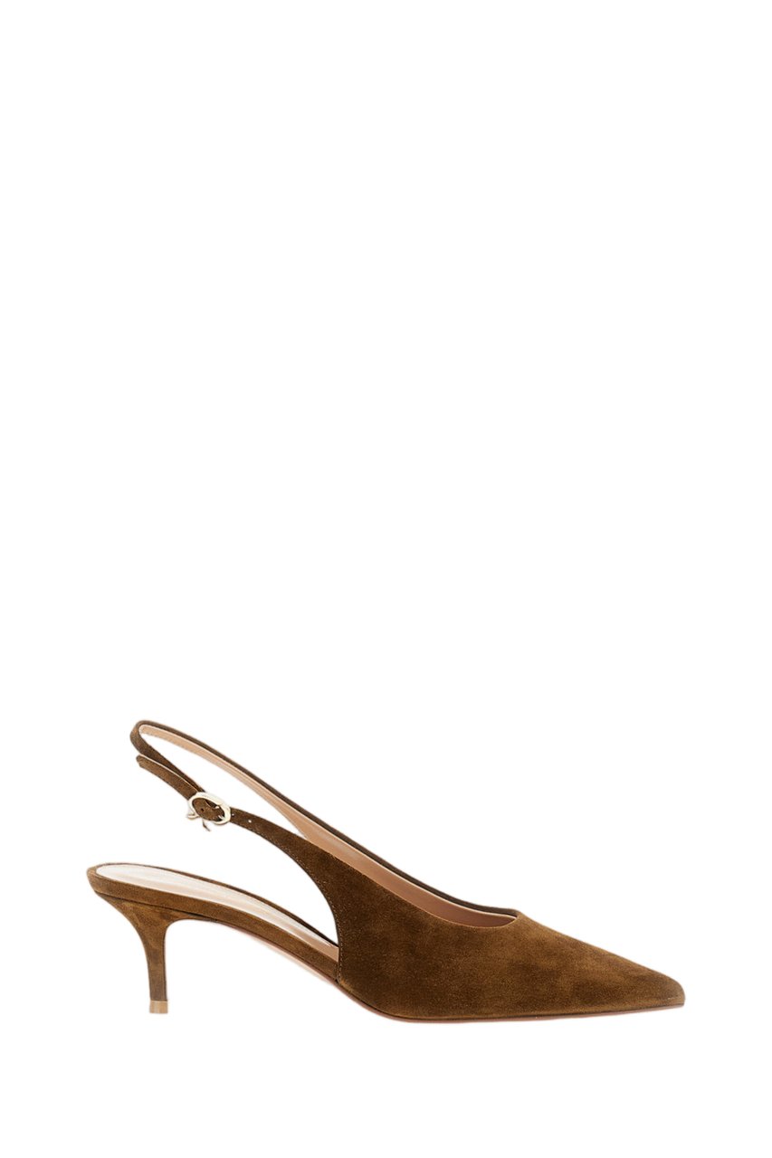 Gianvito Rossi Suede Slingback Pumps With Pointed Toe And Adjustable Ankle Strap Bruin